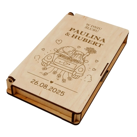 Drewniane pudełko na pieniądze na ślub prezent pamiątka wesele personalizowany grawer